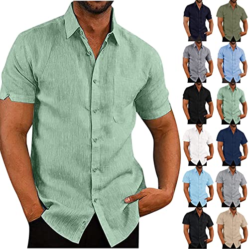 Herren Hemd Kurzarm Einfarbig Freizeithemd Sommerhemd mit Taschen Männer Sommer Slim Fit Outdoor Shirts Leinenhemd Businesshemd Trachtenhemd Jeanshemd Flanellhemd von CSWH