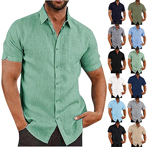 Herren Hemd Kurzarm Einfarbig Freizeithemd Sommerhemd mit Taschen Männer Sommer Slim Fit Outdoor Shirts Leinenhemd Businesshemd Trachtenhemd Jeanshemd Flanellhemd von CSWH