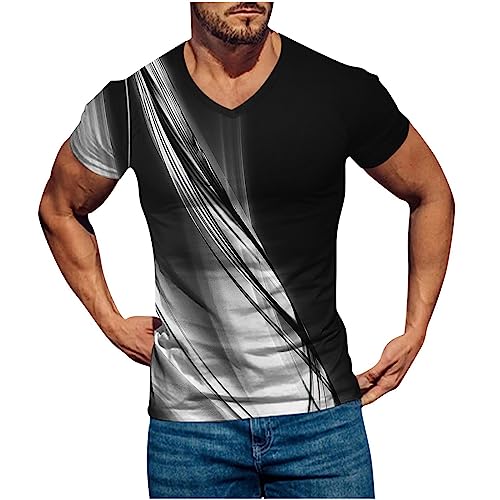 Herren Kurzarm T-Shirt Männer V Ausschnitt Tops Hemd mit Bedrucktem Männer Alltägliche geschnittene Short Sleeve Tops Oberteile Jungen Bequem Tunika Tank Tops Y2K Streetwear von CSWH