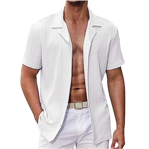 Herren Kurzarm Unifarben Hemden Leinenhemd Freizeithemd 2024 Männer Klassische Passung Button Down Hemd Jungen Sommer T Shirts Tops Oberteile von CSWH