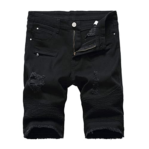 Herren Kurze Jeans Männer Casual Shorts Jeanshose Jungen Used Look Destroyed Sommerhose Male Stretch Outdoorhose Freizeithose Herren Y2k Mode Kurz Hose Trousers Pants für Sommer Outdoor von CSWH