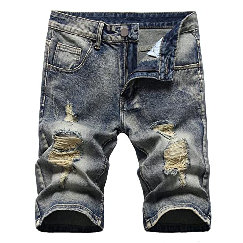 Herren Kurze Jeans Männer Casual Shorts Jeanshose Jungen Used Look Destroyed Sommerhose Male Stretch Outdoorhose Freizeithose Herren Y2k Mode Sommer Kurz Pants Trousers für Outdoor von CSWH