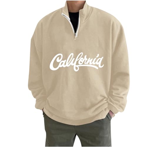 Herren Langarm-Pullover California Print Stehkragen Langarmshirt Männer Breite Fit Reißverschluss Sweatshirt Pulli ohne Kapuze Male Casual Oberteil Streetwear Bluse Tops von CSWH