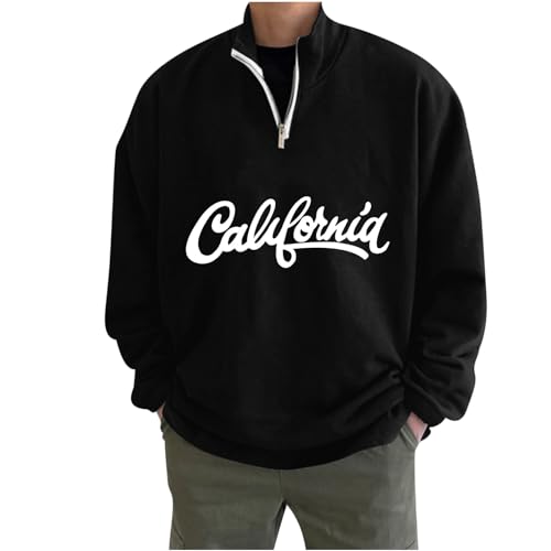 Herren Langarm-Pullover California Print Stehkragen Langarmshirt Männer Breite Fit Reißverschluss Sweatshirt Pulli ohne Kapuze Male Casual Oberteil Streetwear Bluse Tops von CSWH