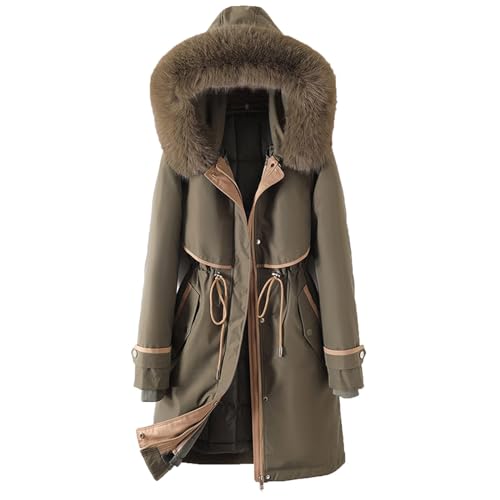 Jacke für Damen Einfarbiges Lang Warme Daunenjacke mit Kapuze Frauen Down Coat mit Taschen Damen Pufferjacke Winterjacke Daunenmantel OutdoorJacke Herbst Winter Übergangsjacke von CSWH