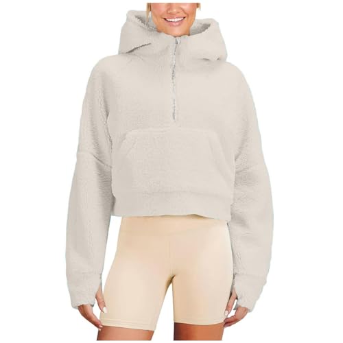 Kapuzenpullover für Damen Solid Color Breite-Passform Hoodie Frauen Sweatshirt mit Kapuze mit Taschen und Zipper Damen 2024 Pullover Langarmshirt Sweatjacke von CSWH