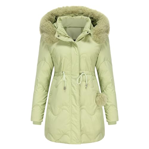 Warme Jacke für Damen Solid Color Lang Daunenjacke Winterjacke Frauen Pufferjacke mit Kapuze Damen Daunenmantel Down Coat Steppjacke Winterjacke Übergangsjacke von CSWH