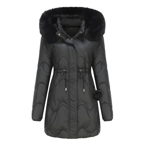 Warme Jacke für Damen Solid Color Lang Daunenjacke Winterjacke Frauen Pufferjacke mit Kapuze Damen Daunenmantel Down Coat Steppjacke Winterjacke Übergangsjacke von CSWH