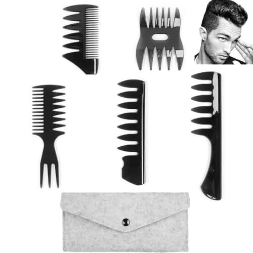5-teiliges Haarstylingkamm-Set für Herren, schwarzer Friseurkamm mit breiter Zahnstruktur, für Vatertagsgeschenk von CSXMONEY