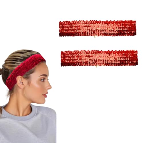 Pailletten-Stirnband, 5 cm, elastisches, glitzerndes Stirnband, rutschfest, glitzernd, Sport-Stirnband, Rot, 2 Stück von CSXMONEY