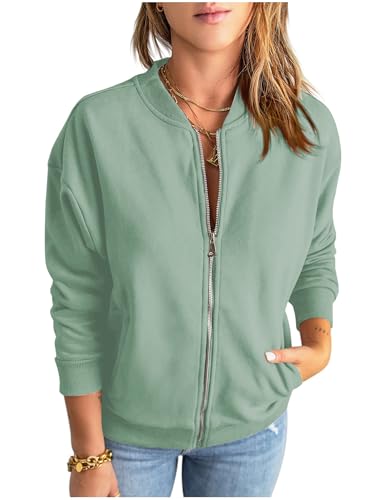 Bomberjacke Damen Blouson Jacke Casual Sweatjacke Einfarbig Reißverschluss Pilotenjacke College Jacket Kurz Jacken Übergangsjacke Mädchen Fliegerjacke Wanderjacke Outdoorjacke Sommerjacke von CSYX