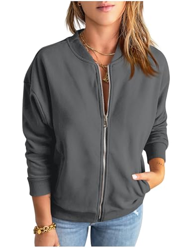 Bomberjacke Damen Blouson Jacke Casual Sweatjacke Einfarbig Reißverschluss Pilotenjacke College Jacket Kurz Jacken Übergangsjacke Mädchen Fliegerjacke Wanderjacke Outdoorjacke Sommerjacke von CSYX