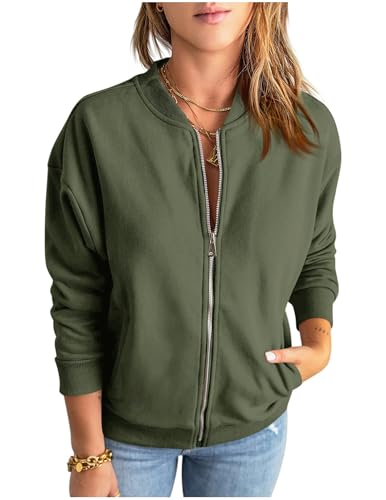 Bomberjacke Damen Blouson Jacke Casual Sweatjacke Einfarbig Reißverschluss Pilotenjacke College Jacket Kurz Jacken Übergangsjacke Mädchen Fliegerjacke Wanderjacke Outdoorjacke Sommerjacke von CSYX