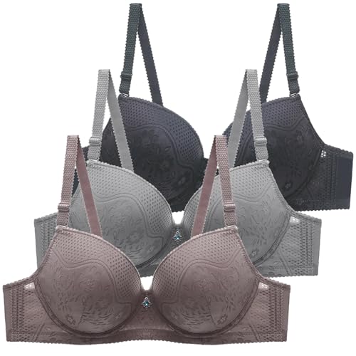 CSYX BHS Damen mit Bügel Komfort 3er Pack Klassische BH Set Nahtlos Push Up Sport BH mit Verstellbarem Bustier Starker Halt Trainings Schlaf BHS Große Brüste Unterwäsche Gepolstert für Alltag Yoga von CSYX
