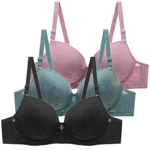 CSYX BHS Damen mit Bügel Komfort 3er Pack Klassische BH Set Nahtlos Push Up Sport BH mit Verstellbarem Bustier Starker Halt Trainings Schlaf BHS Große Brüste Unterwäsche Gepolstert für Alltag Yoga von CSYX