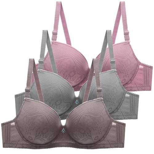 CSYX BHS Damen mit Bügel Komfort 3er Pack Klassische BH Set Nahtlos Push Up Sport BH mit Verstellbarem Bustier Starker Halt Trainings Schlaf BHS Große Brüste Unterwäsche Gepolstert für Alltag Yoga von CSYX