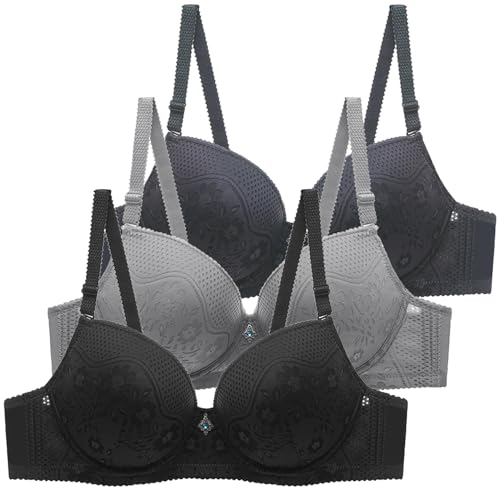 CSYX BHS Damen mit Bügel Komfort 3er Pack Klassische BH Set Nahtlos Push Up Sport BH mit Verstellbarem Bustier Starker Halt Trainings Schlaf BHS Große Brüste Unterwäsche Gepolstert für Alltag Yoga von CSYX