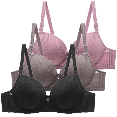 CSYX BHS Damen mit Bügel Komfort 3er Pack Klassische BH Set Nahtlos Push Up Sport BH mit Verstellbarem Bustier Starker Halt Trainings Schlaf BHS Große Brüste Unterwäsche Gepolstert für Alltag Yoga von CSYX