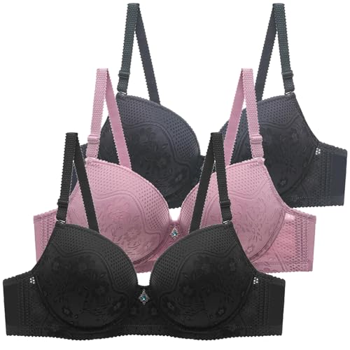 CSYX BHS Damen mit Bügel Komfort 3er Pack Klassische BH Set Nahtlos Push Up Sport BH mit Verstellbarem Bustier Starker Halt Trainings Schlaf BHS Große Brüste Unterwäsche Gepolstert für Alltag Yoga von CSYX
