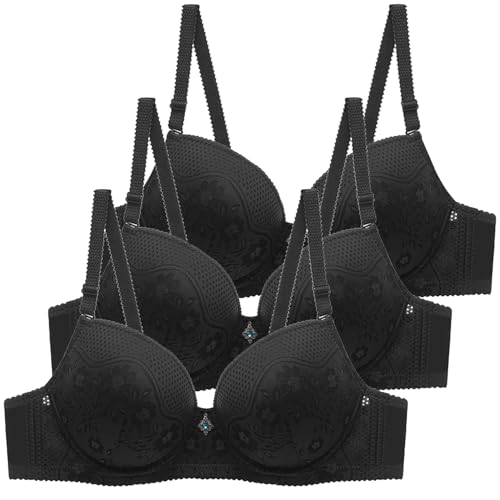 CSYX BHS Damen mit Bügel Komfort 3er Pack Klassische BH Set Nahtlos Push Up Sport BH mit Verstellbarem Bustier Starker Halt Trainings Schlaf BHS Große Brüste Unterwäsche Gepolstert für Alltag Yoga von CSYX