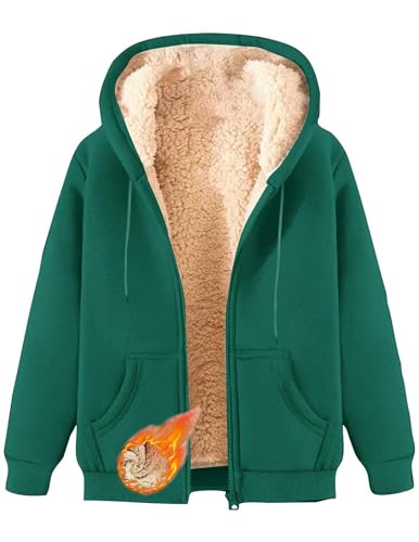 CSYX Damen Sweatjacke Gefüttert Winterjacke Warme Zipper Hoodie Fleecejacke mit Kapuze Sherpa Teddy Jacke Plüschjacke Kapuzenjacke Übergangsjacke Große Größen mit Taschen Flauschig Sweatshirt Jacken von CSYX