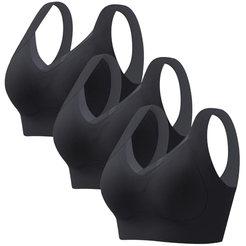 CSYX Klassische BHS Damen Ohne Bügel Komfort Nahtlos BH Set 3er Pack Push Up Sport BH mit Verstellbarem Bustier Starker Halt Trainings Schlaf BHS Große Brüste Unterwäsche Gepolstert für Alltag Yoga von CSYX