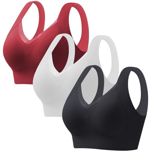 CSYX Klassische BHS Damen Ohne Bügel Komfort Nahtlos BH Set 3er Pack Push Up Sport BH mit Verstellbarem Bustier Starker Halt Trainings Schlaf BHS Große Brüste Unterwäsche Gepolstert für Alltag Yoga von CSYX