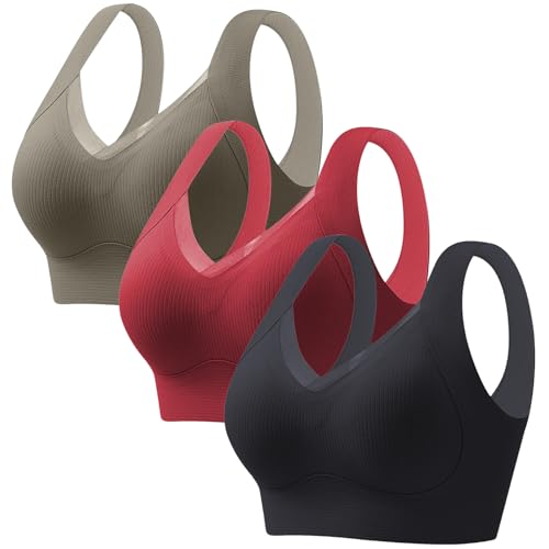 CSYX Klassische BHS Damen Ohne Bügel Komfort Nahtlos BH Set 3er Pack Push Up Sport BH mit Verstellbarem Bustier Starker Halt Trainings Schlaf BHS Große Brüste Unterwäsche Gepolstert für Alltag Yoga von CSYX