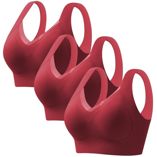 CSYX Klassische BHS Damen Ohne Bügel Komfort Nahtlos BH Set 3er Pack Push Up Sport BH mit Verstellbarem Bustier Starker Halt Trainings Schlaf BHS Große Brüste Unterwäsche Gepolstert für Alltag Yoga von CSYX