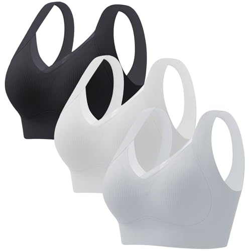 CSYX Klassische BHS Damen Ohne Bügel Komfort Nahtlos BH Set 3er Pack Push Up Sport BH mit Verstellbarem Bustier Starker Halt Trainings Schlaf BHS Große Brüste Unterwäsche Gepolstert für Alltag Yoga von CSYX