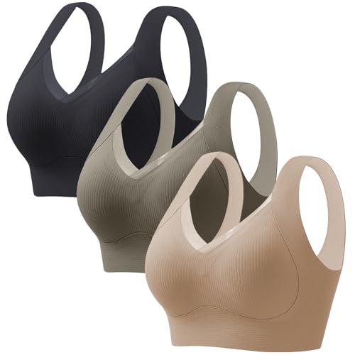 CSYX Klassische BHS Damen Ohne Bügel Komfort Nahtlos BH Set 3er Pack Push Up Sport BH mit Verstellbarem Bustier Starker Halt Trainings Schlaf BHS Große Brüste Unterwäsche Gepolstert für Alltag Yoga von CSYX