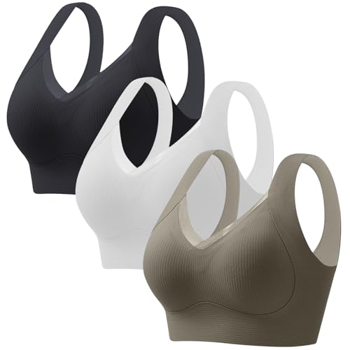 CSYX Klassische BHS Damen Ohne Bügel Komfort Nahtlos BH Set 3er Pack Push Up Sport BH mit Verstellbarem Bustier Starker Halt Trainings Schlaf BHS Große Brüste Unterwäsche Gepolstert für Alltag Yoga von CSYX
