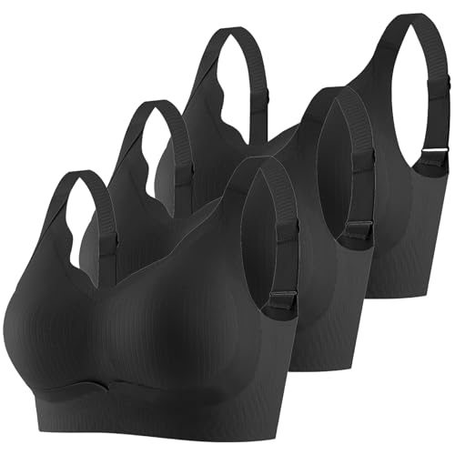 CSYX Klassische BHS Damen Ohne Bügel Komfort Nahtlos BH Set 3er Pack Sport BH Push Up mit Verstellbarem Bustier Große Brüste Unterwäsche Starker Halt Trainings Schlaf BHS Gepolstert für Alltag Yoga von CSYX
