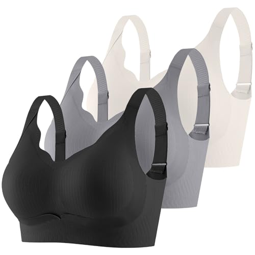 CSYX Klassische BHS Damen Ohne Bügel Komfort Nahtlos BH Set 3er Pack Sport BH Push Up mit Verstellbarem Bustier Große Brüste Unterwäsche Starker Halt Trainings Schlaf BHS Gepolstert für Alltag Yoga von CSYX