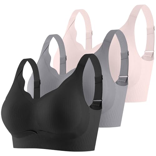 CSYX Klassische BHS Damen Ohne Bügel Komfort Nahtlos BH Set 3er Pack Sport BH Push Up mit Verstellbarem Bustier Große Brüste Unterwäsche Starker Halt Trainings Schlaf BHS Gepolstert für Alltag Yoga von CSYX