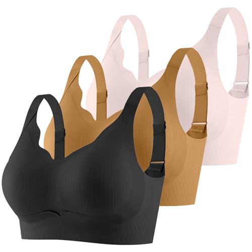 CSYX Klassische BHS Damen Ohne Bügel Komfort Nahtlos BH Set 3er Pack Sport BH Push Up mit Verstellbarem Bustier Große Brüste Unterwäsche Starker Halt Trainings Schlaf BHS Gepolstert für Alltag Yoga von CSYX