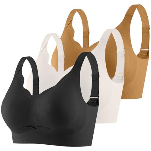 CSYX Klassische BHS Damen Ohne Bügel Komfort Nahtlos BH Set 3er Pack Sport BH Push Up mit Verstellbarem Bustier Große Brüste Unterwäsche Starker Halt Trainings Schlaf BHS Gepolstert für Alltag Yoga von CSYX