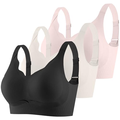 CSYX Klassische BHS Damen Ohne Bügel Komfort Nahtlos BH Set 3er Pack Sport BH Push Up mit Verstellbarem Bustier Große Brüste Unterwäsche Starker Halt Trainings Schlaf BHS Gepolstert für Alltag Yoga von CSYX