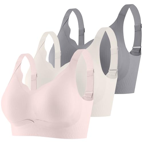 CSYX Klassische BHS Damen Ohne Bügel Komfort Nahtlos BH Set 3er Pack Sport BH Push Up mit Verstellbarem Bustier Große Brüste Unterwäsche Starker Halt Trainings Schlaf BHS Gepolstert für Alltag Yoga von CSYX
