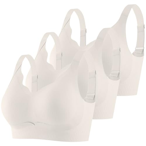 CSYX Klassische BHS Damen Ohne Bügel Komfort Nahtlos BH Set 3er Pack Sport BH Push Up mit Verstellbarem Bustier Große Brüste Unterwäsche Starker Halt Trainings Schlaf BHS Gepolstert für Alltag Yoga von CSYX