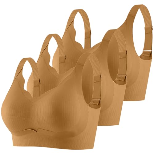 CSYX Klassische BHS Damen Ohne Bügel Komfort Nahtlos BH Set 3er Pack Sport BH Push Up mit Verstellbarem Bustier Große Brüste Unterwäsche Starker Halt Trainings Schlaf BHS Gepolstert für Alltag Yoga von CSYX