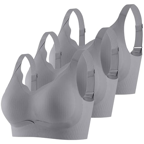 CSYX Klassische BHS Damen Ohne Bügel Komfort Nahtlos BH Set 3er Pack Sport BH Push Up mit Verstellbarem Bustier Große Brüste Unterwäsche Starker Halt Trainings Schlaf BHS Gepolstert für Alltag Yoga von CSYX