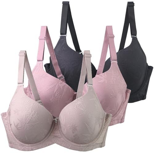 CSYX Klassische BHS Damen Ohne Bügel Sport BH Push Up mit Verstellbarem Bustier 3er Pack Komfort Nahtlos BH Set Große Brüste Unterwäsche Starker Halt Trainings Schlaf BHS Gepolstert für Alltag Yoga von CSYX