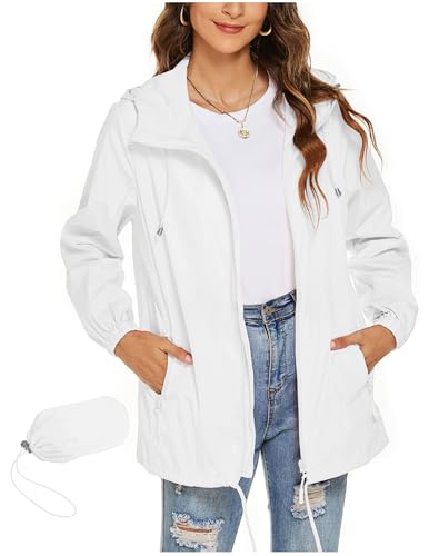 CSYX Regenjacke Damen Wasserdicht Jacke Regenmantel Leichte Regenjacken Faltbar Dünne Windbreaker Wanderjacke Blouson Jacken Outdoorjacke Packbar Übergangsjacke mit Kapuze Softshelljacke Regenponcho von CSYX