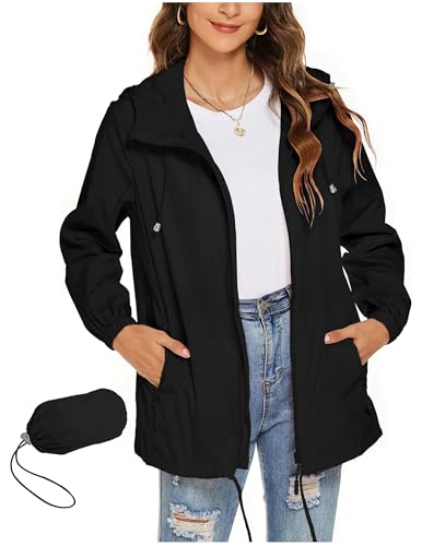 CSYX Regenjacke Damen Wasserdicht Jacke Regenmantel Leichte Regenjacken Faltbar Dünne Windbreaker Wanderjacke Blouson Jacken Outdoorjacke Packbar Übergangsjacke mit Kapuze Softshelljacke Regenponcho von CSYX