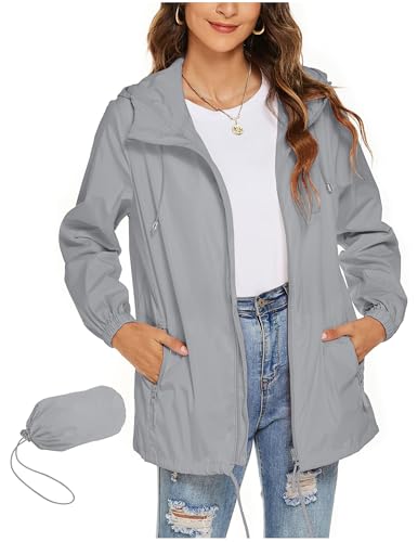 CSYX Regenjacke Damen Wasserdicht Jacke Regenmantel Leichte Regenjacken Faltbar Dünne Windbreaker Wanderjacke Blouson Jacken Outdoorjacke Packbar Übergangsjacke mit Kapuze Softshelljacke Regenponcho von CSYX
