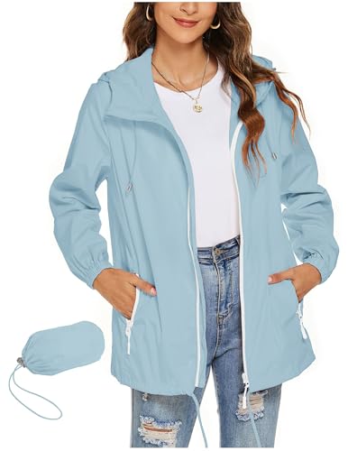 CSYX Regenjacke Damen Wasserdicht Jacke Regenmantel Leichte Regenjacken Faltbar Dünne Windbreaker Wanderjacke Blouson Jacken Outdoorjacke Packbar Übergangsjacke mit Kapuze Softshelljacke Regenponcho von CSYX
