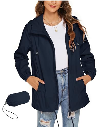 CSYX Regenjacke Damen Wasserdicht Jacke Regenmantel Leichte Regenjacken Faltbar Dünne Windbreaker Wanderjacke Blouson Jacken Outdoorjacke Packbar Übergangsjacke mit Kapuze Softshelljacke Regenponcho von CSYX