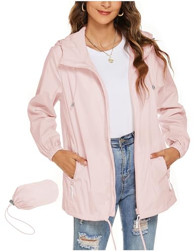 CSYX Regenjacke Damen Wasserdicht Jacke Regenmantel Leichte Regenjacken Faltbar Dünne Windbreaker Wanderjacke Blouson Jacken Outdoorjacke Packbar Übergangsjacke mit Kapuze Softshelljacke Regenponcho von CSYX