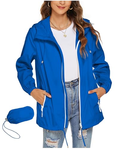 CSYX Regenjacke Damen Wasserdicht Jacke Regenmantel Leichte Regenjacken Faltbar Dünne Windbreaker Wanderjacke Blouson Jacken Outdoorjacke Packbar Übergangsjacke mit Kapuze Softshelljacke Regenponcho von CSYX
